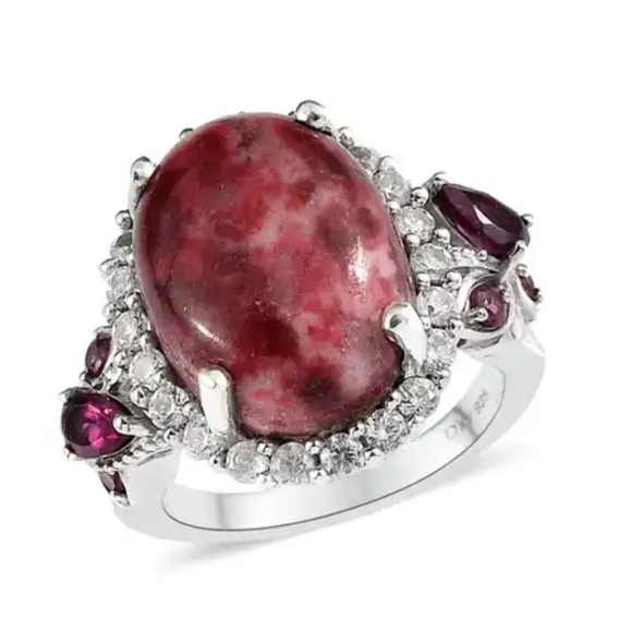 D'Joy Jewelry - SOLDNorwegian Thulite Halo Ring in Platinum Over Sterling Silver